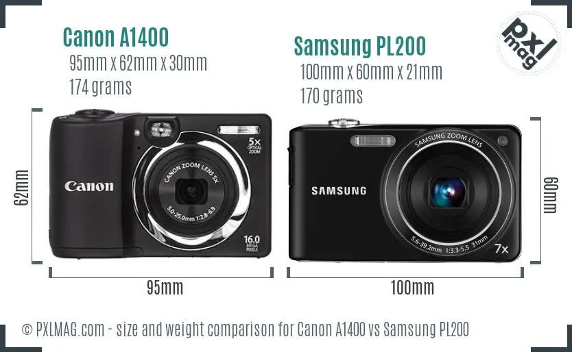 Canon A1400 vs Samsung PL200 size comparison Canon A1400 vs Samsung PL200 size comparison