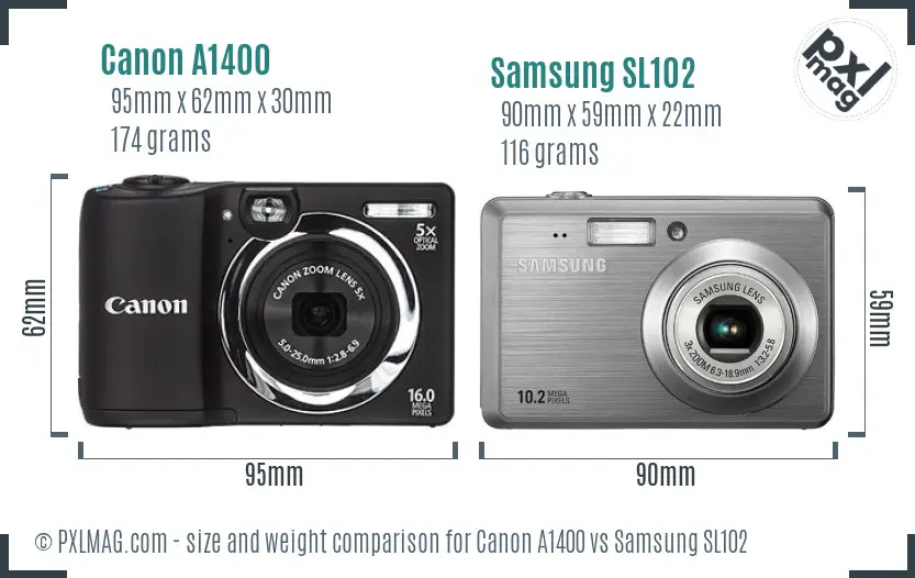 Canon A1400 vs Samsung SL102 size comparison Canon A1400 vs Samsung SL102 size comparison