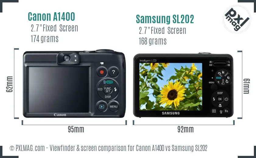 Canon A1400 vs Samsung SL202 Screen and Viewfinder comparison