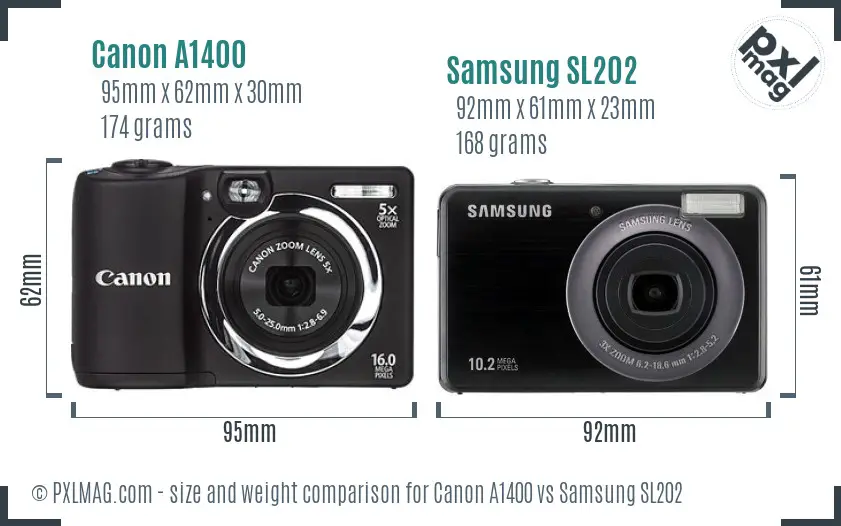 Canon A1400 vs Samsung SL202 size comparison