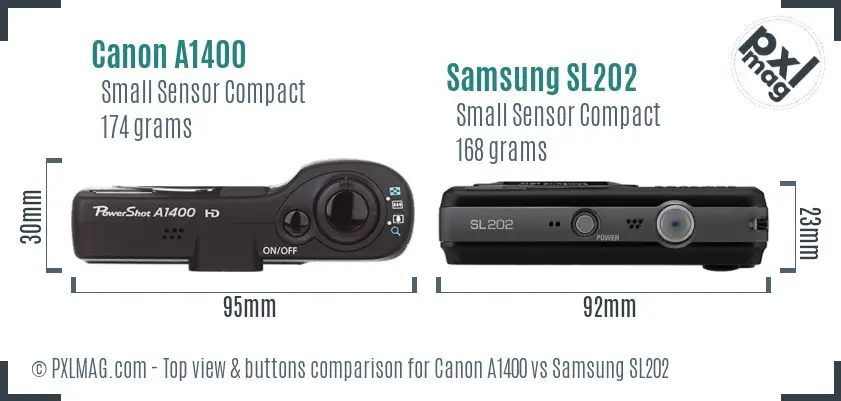 Canon A1400 vs Samsung SL202 top view buttons comparison