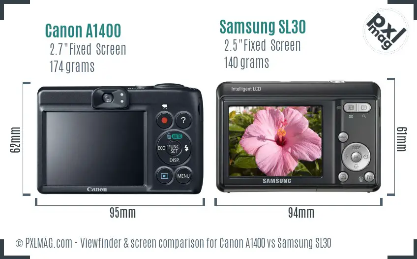 Canon A1400 vs Samsung SL30 Screen and Viewfinder comparison