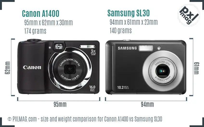 Canon A1400 vs Samsung SL30 size comparison