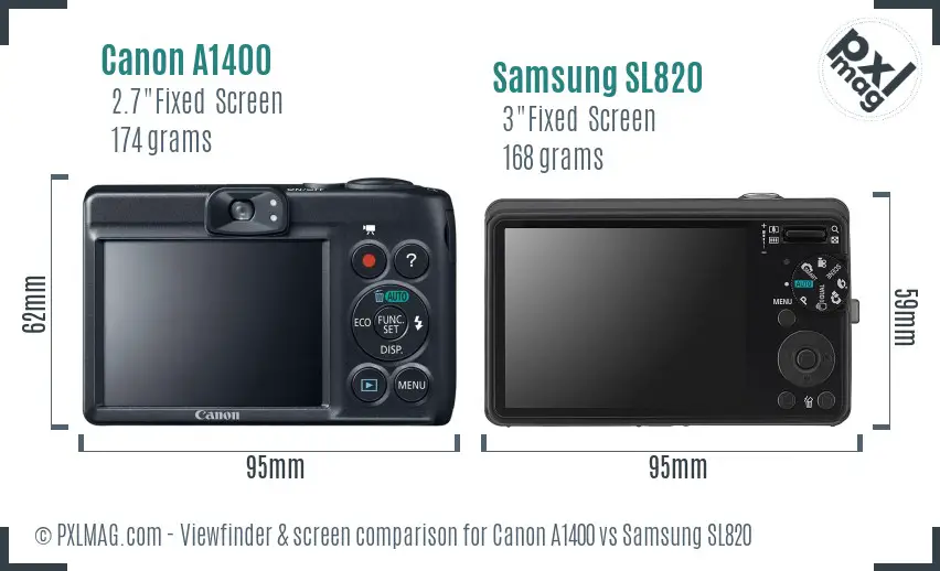 Canon A1400 vs Samsung SL820 Screen and Viewfinder comparison Canon A1400 vs Samsung SL820 Screen and Viewfinder comparison