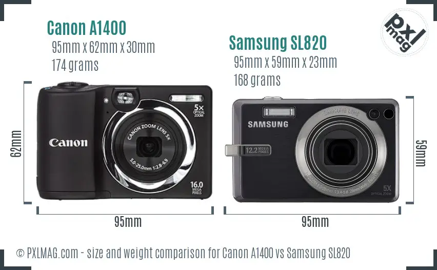 Canon A1400 vs Samsung SL820 size comparison Canon A1400 vs Samsung SL820 size comparison
