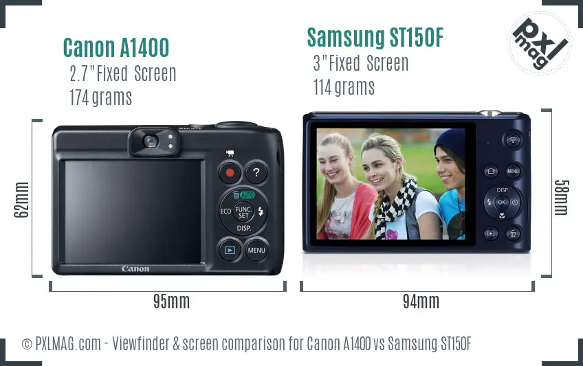 Canon A1400 vs Samsung ST150F Screen and Viewfinder comparison Canon A1400 vs Samsung ST150F Screen and Viewfinder comparison