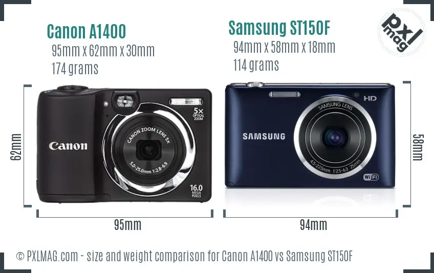 Canon A1400 vs Samsung ST150F size comparison Canon A1400 vs Samsung ST150F size comparison