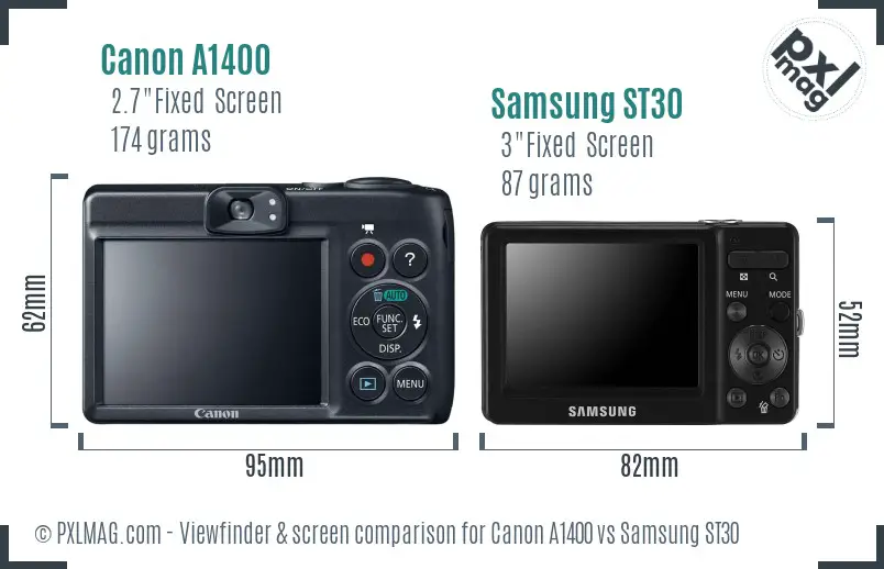Canon A1400 vs Samsung ST30 Screen and Viewfinder comparison