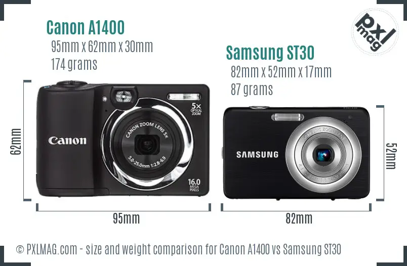 Canon A1400 vs Samsung ST30 size comparison