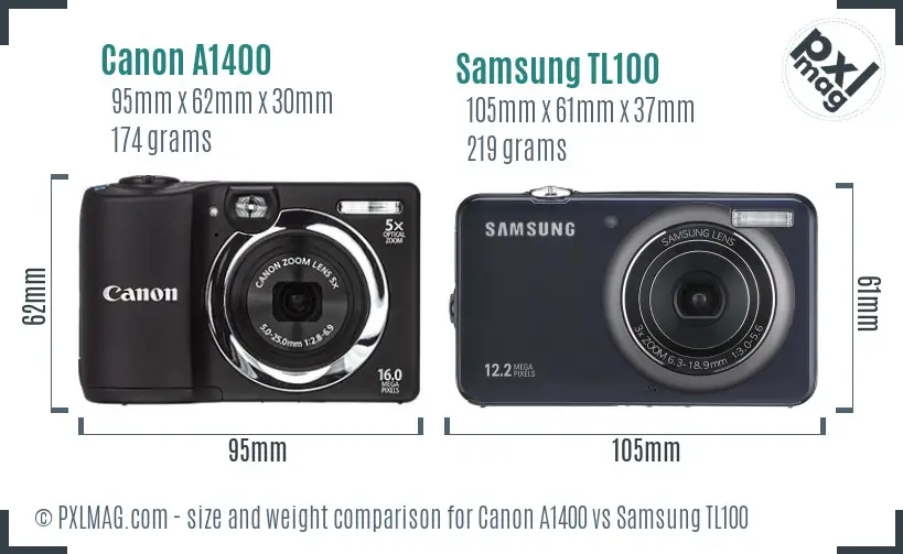 Canon A1400 vs Samsung TL100 size comparison