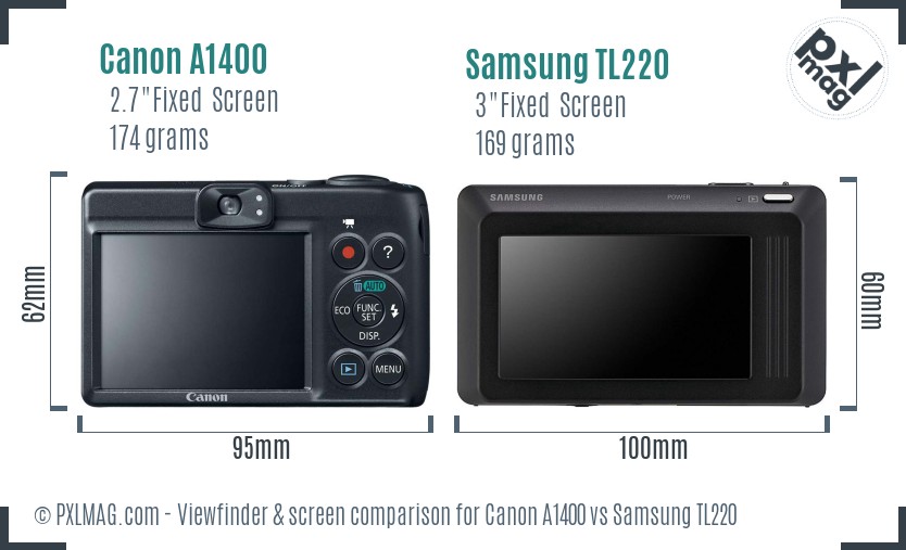 Canon A1400 vs Samsung TL220 Screen and Viewfinder comparison