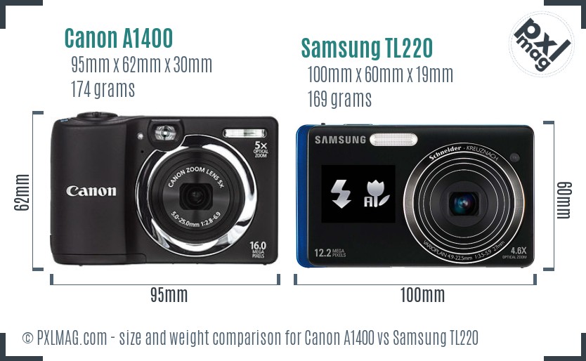 Canon A1400 vs Samsung TL220 size comparison