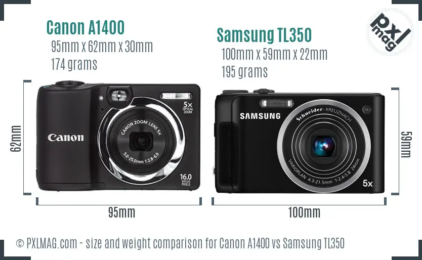 Canon A1400 vs Samsung TL350 size comparison