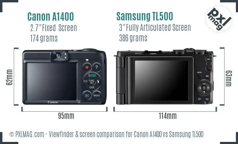 Canon A1400 vs Samsung TL500 Screen and Viewfinder comparison