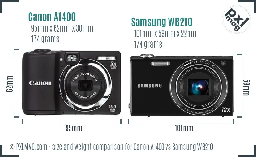 Canon A1400 vs Samsung WB210 size comparison Canon A1400 vs Samsung WB210 size comparison