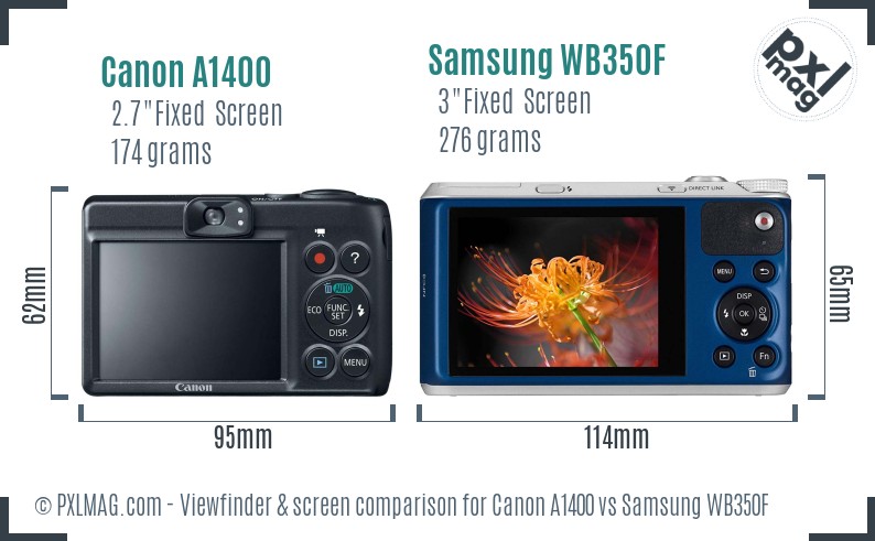 Canon A1400 vs Samsung WB350F Screen and Viewfinder comparison