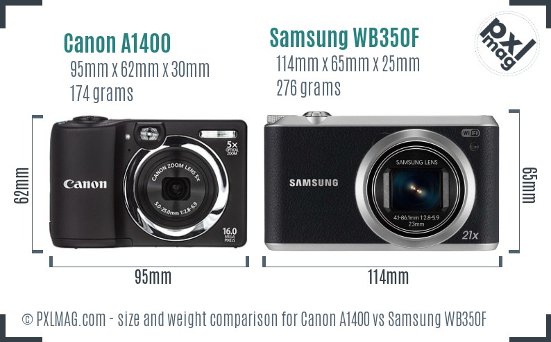 Canon A1400 vs Samsung WB350F size comparison