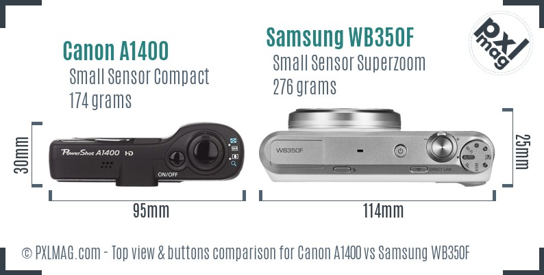 Canon A1400 vs Samsung WB350F top view buttons comparison