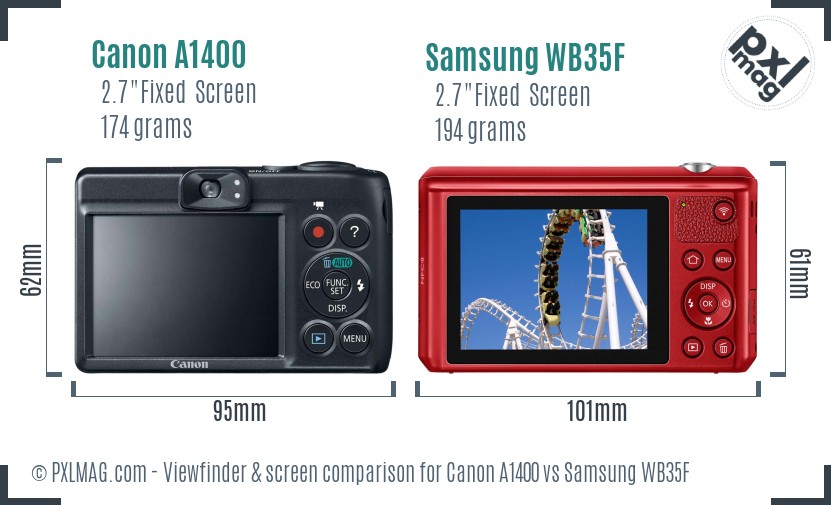 Canon A1400 vs Samsung WB35F Screen and Viewfinder comparison