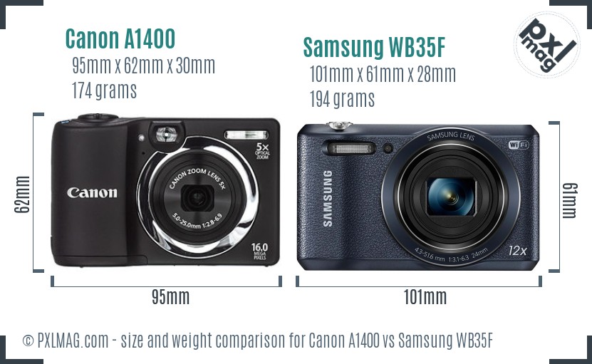 Canon A1400 vs Samsung WB35F size comparison