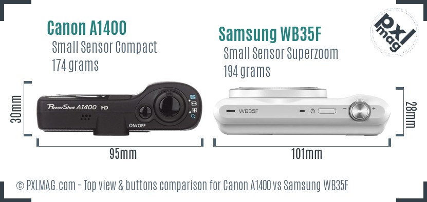 Canon A1400 vs Samsung WB35F top view buttons comparison