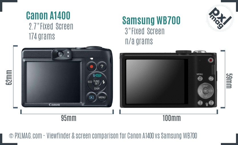 Canon A1400 vs Samsung WB700 Screen and Viewfinder comparison