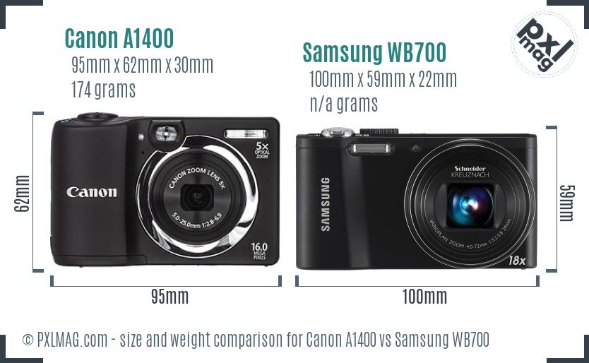 Canon A1400 vs Samsung WB700 size comparison
