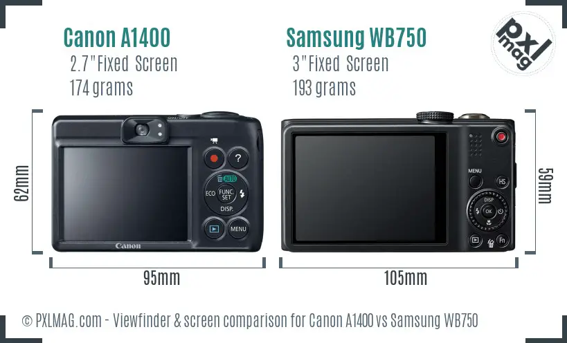 Canon A1400 vs Samsung WB750 Screen and Viewfinder comparison