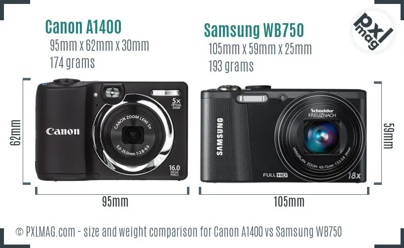 Canon A1400 vs Samsung WB750 size comparison