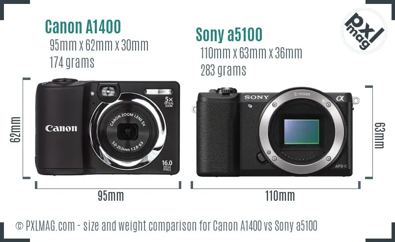 Canon A1400 vs Sony a5100 size comparison