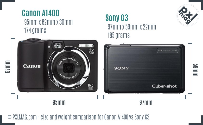 Canon A1400 vs Sony G3 size comparison Canon A1400 vs Sony G3 size comparison