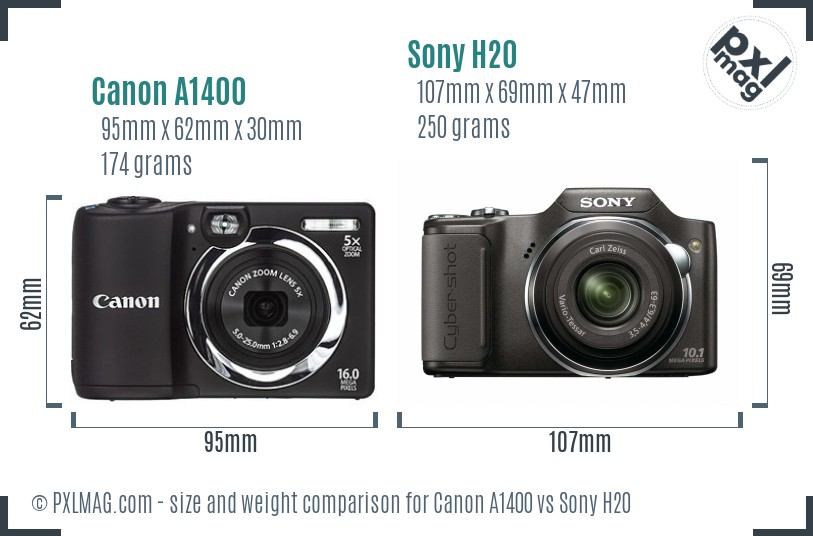 Canon A1400 vs Sony H20 size comparison