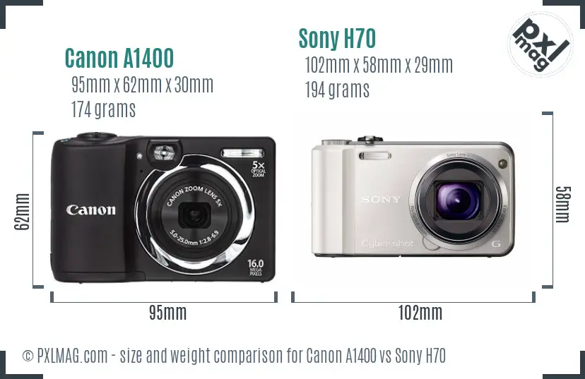 Canon A1400 vs Sony H70 size comparison