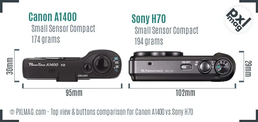 Canon A1400 vs Sony H70 top view buttons comparison