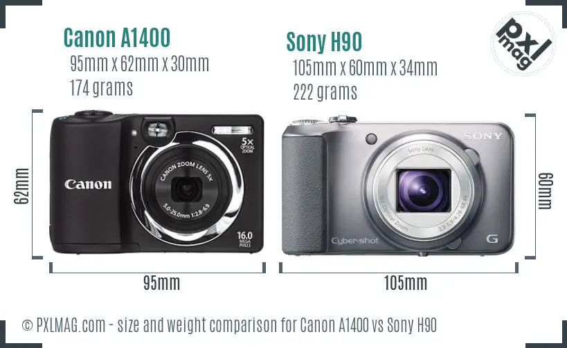 Canon A1400 vs Sony H90 size comparison Canon A1400 vs Sony H90 size comparison