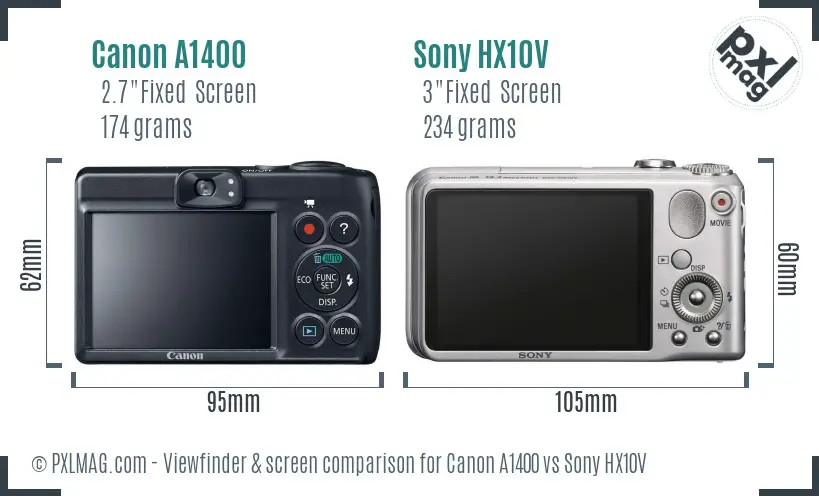 Canon A1400 vs Sony HX10V Screen and Viewfinder comparison