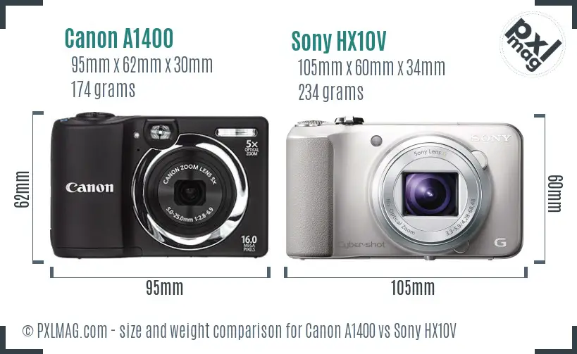 Canon A1400 vs Sony HX10V size comparison