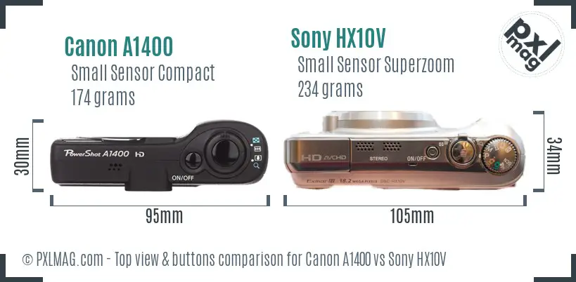 Canon A1400 vs Sony HX10V top view buttons comparison