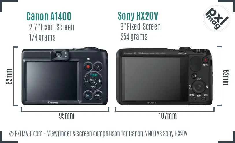 Canon A1400 vs Sony HX20V Screen and Viewfinder comparison