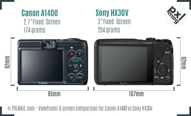 Canon A1400 vs Sony HX30V Screen and Viewfinder comparison Canon A1400 vs Sony HX30V Screen and Viewfinder comparison