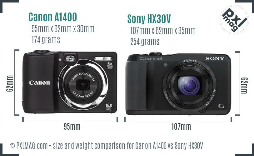 Canon A1400 vs Sony HX30V size comparison Canon A1400 vs Sony HX30V size comparison
