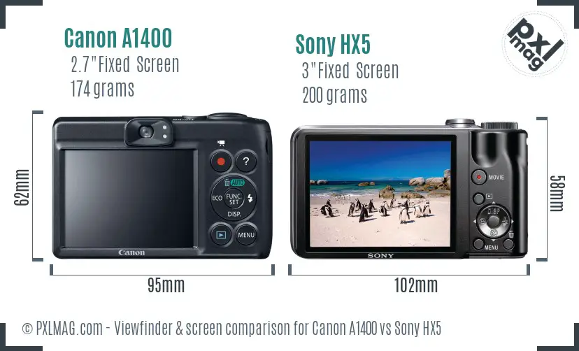 Canon A1400 vs Sony HX5 Screen and Viewfinder comparison Canon A1400 vs Sony HX5 Screen and Viewfinder comparison