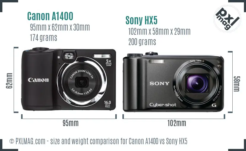 Canon A1400 vs Sony HX5 size comparison Canon A1400 vs Sony HX5 size comparison