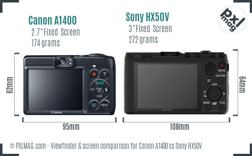 Canon A1400 vs Sony HX50V Screen and Viewfinder comparison