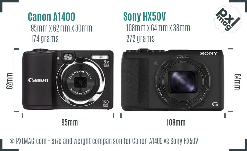 Canon A1400 vs Sony HX50V size comparison