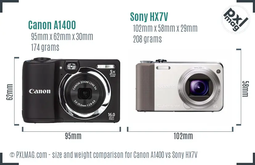 Canon A1400 vs Sony HX7V size comparison