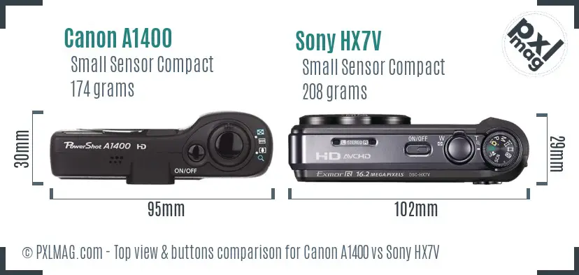 Canon A1400 vs Sony HX7V top view buttons comparison