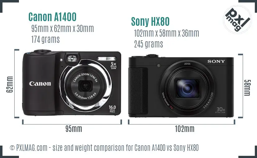 Canon A1400 vs Sony HX80 size comparison