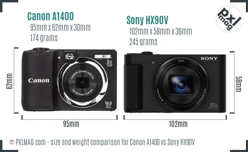 Canon A1400 vs Sony HX90V size comparison