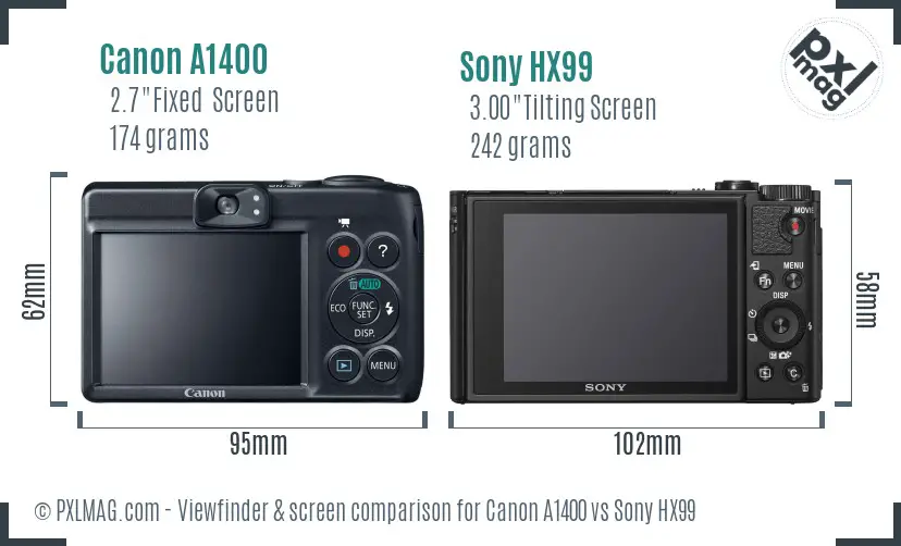 Canon A1400 vs Sony HX99 Screen and Viewfinder comparison